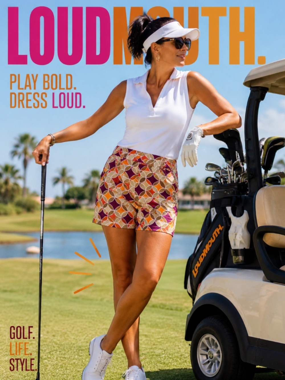 Loudmouth Golf Women’s Printed Golf Shorts Size 8 | Retro Mod Statement Performa